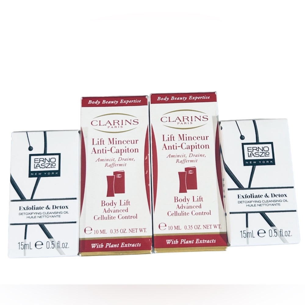 CLARINS BODY LIFT CELLULITE & ERNO LASZLO CLEANSING OIL 4 PCS MINI BUNDLE NIB
